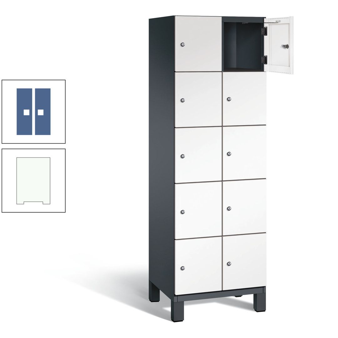 Fächerschrank, Stahlschrank, 10 Fächer, Türöffnungsbegrenzer, Füße, 1.980 x 600 x 525 mm (HxBxT), Korpus anthrazitgrau, Front anthrazitgrau