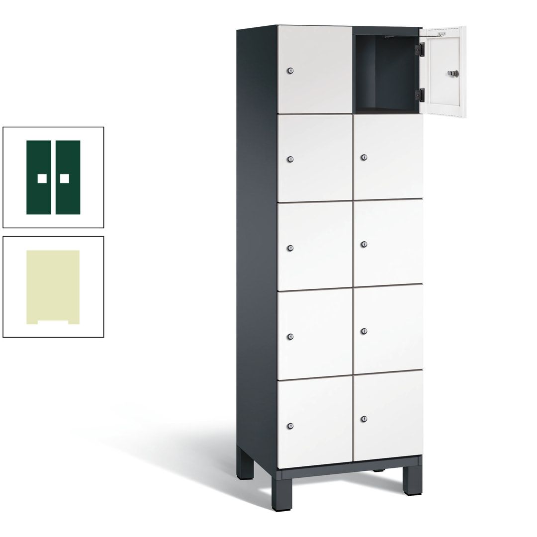 Fächerschrank, Stahlschrank, 10 Fächer, Türöffnungsbegrenzer, Füße, 1.980 x 600 x 525 mm (HxBxT), Korpus anthrazitgrau, Front anthrazitgrau