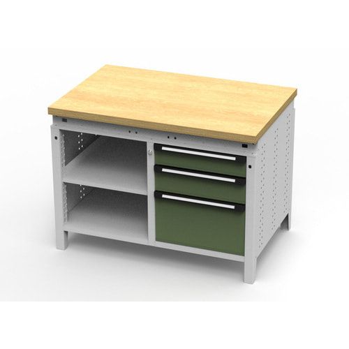 OTTOKIND Werkbank - bündige Arbeitsplatte - 850 x 1.150 x 750 mm (HxBxT) - 3 Schubladen - 2 Ablageböden - lichtgrau