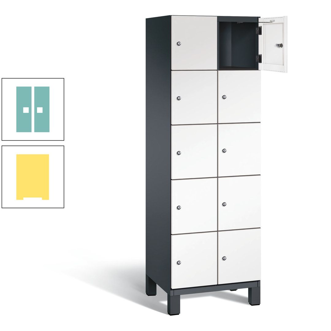Fächerschrank, Stahlschrank, 10 Fächer, Türöffnungsbegrenzer, Füße, 1.980 x 600 x 525 mm (HxBxT), Korpus anthrazitgrau, Front anthrazitgrau