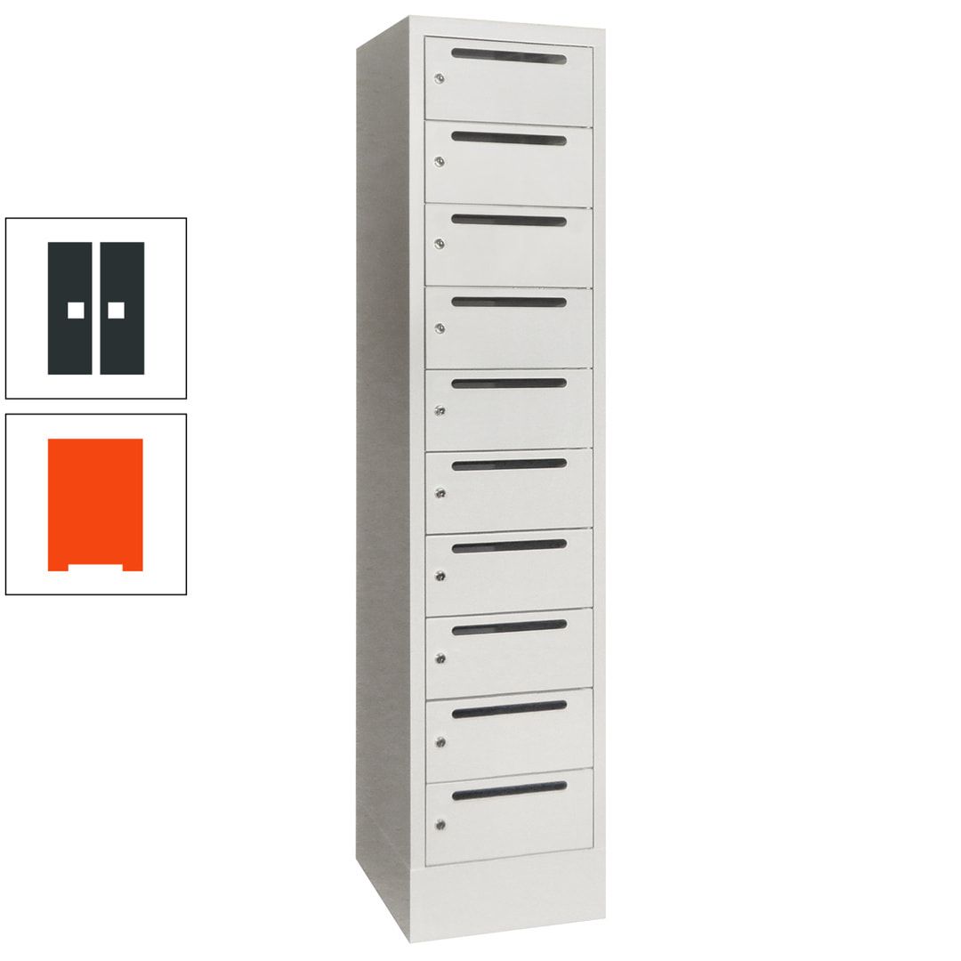 Postverteilerschrank, Schließfachschrank, 1 Abteil a 400 mm, 10 Fächer, 1.850 x 400 x 500 mm (HxBxT), Korpus anthrazitgrau, Front anthrazitgrau