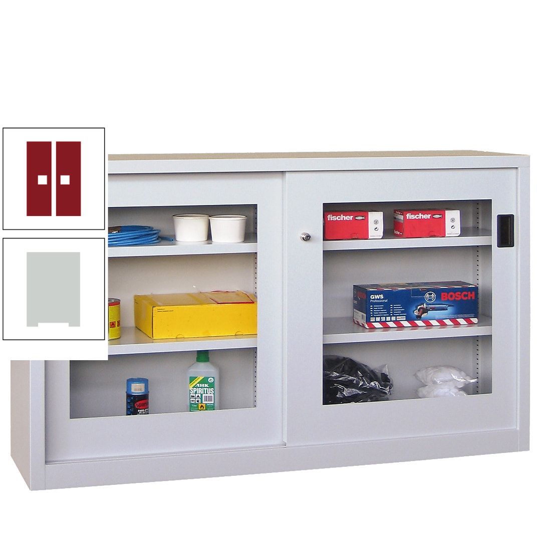 Schiebetürenschrank - Sichtfenstertüren - 1.000x1.500x600 mm (HxBxT) - 4 Böden, verzinkt - Zylinderschloss - anthrazitgrau