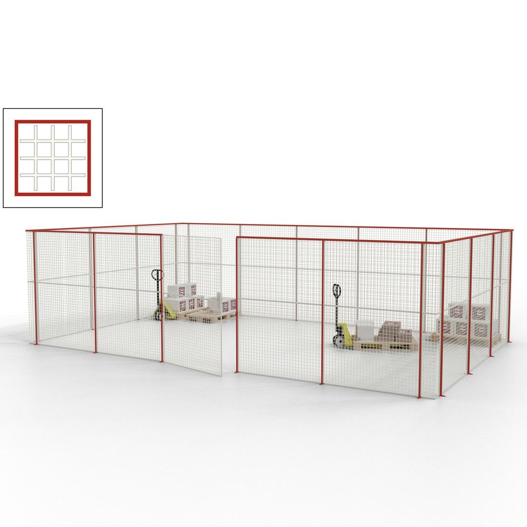 Maschinen Schutzgitter - Hallentrennwand - Sicherheitszaun - Tür - 22 m - 2.200 x 7.900 x 4.900 mm (HxBxT) - enzianblau
