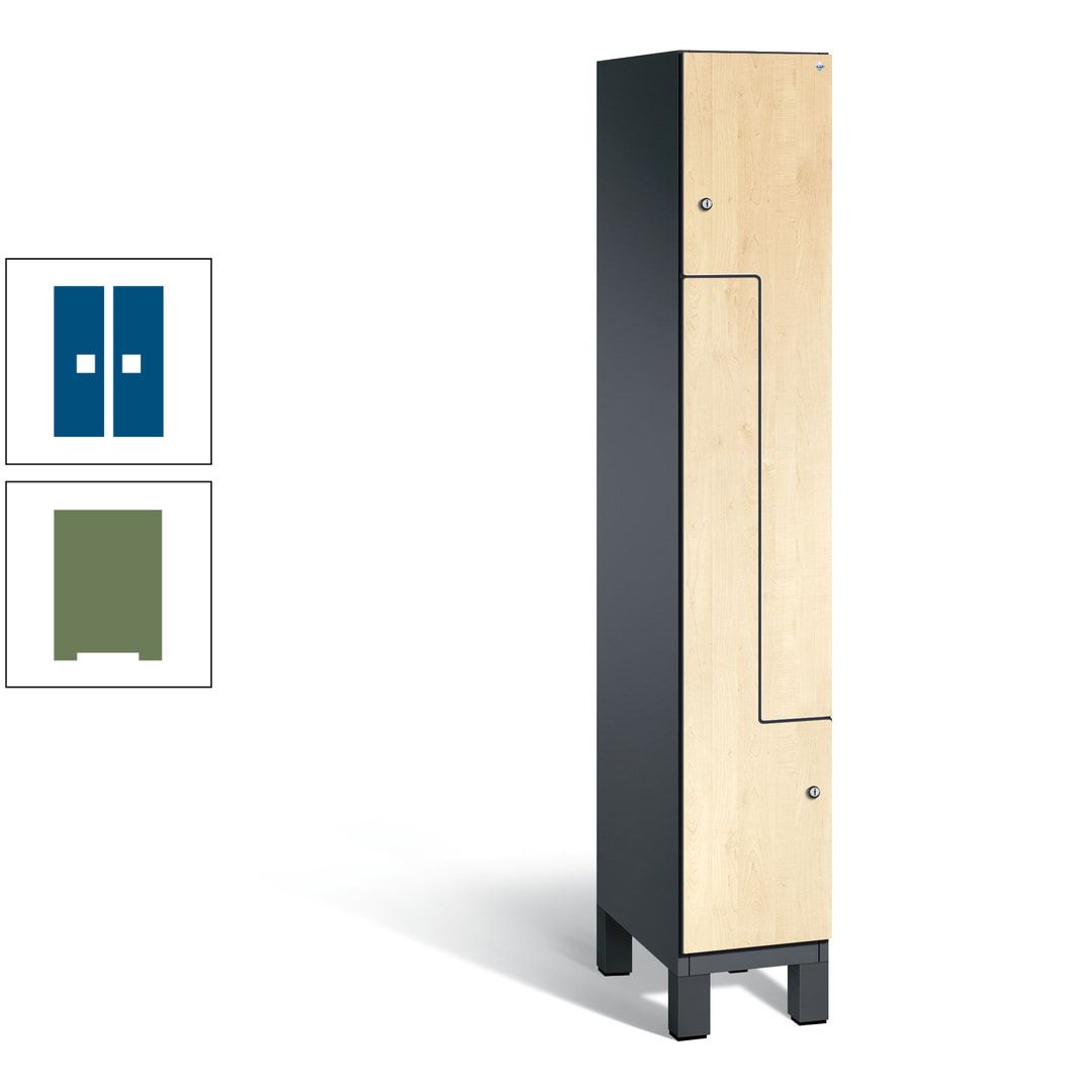 Z-Garderobenspind mit Füßen, 2 Personen, 1.980 x 300 x 525 mm (HxBxT), Korpus anthrazitgrau, Tür anthrazitgrau