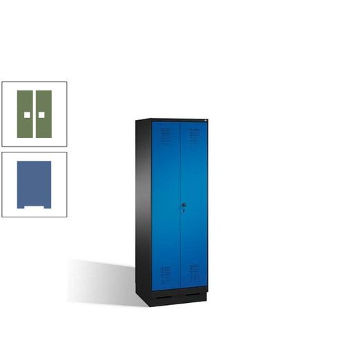 Doppel-Spind, Doppeltüren, Garderobenschrank mit Sockel, 2 Abteile a 300 mm, Korpus anthrazitgrau, Tür anthrazitgrau, 1.800 x 600 x 500 mm (HxBxT)