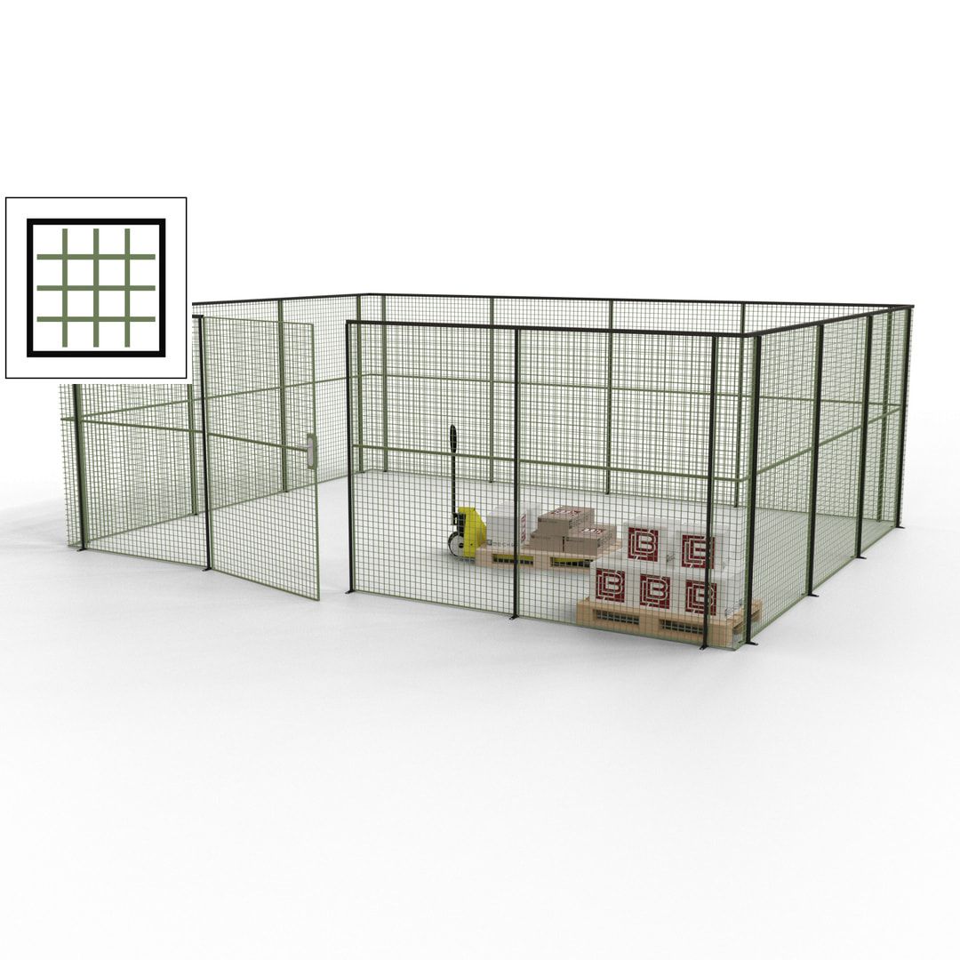 Maschinen Schutzgitter - Hallentrennwand - Sicherheitszaun - Tür - 21 m - 2.200 x 6.400 x 4.900 mm (HxBxT) - enzianblau