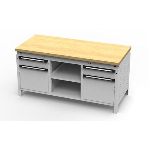 OTTOKIND Werkbank - bündig Arbeitsplatte - 850 x 1.695 x 750 mm (HxBxT) - 2 Schubladen - 2 Schränke - 2 Ablageböden - lichtgrau