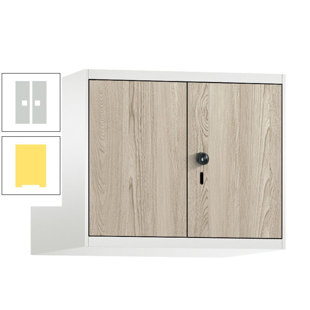 Aufsatzschrank, Schrankaufsatz, Türen paarweise, 2 Fächer a 300 mm, Farbe Pastellgelb, Tür anthrazitgrau , 500 x 600 x 500 mm (HxBxT)