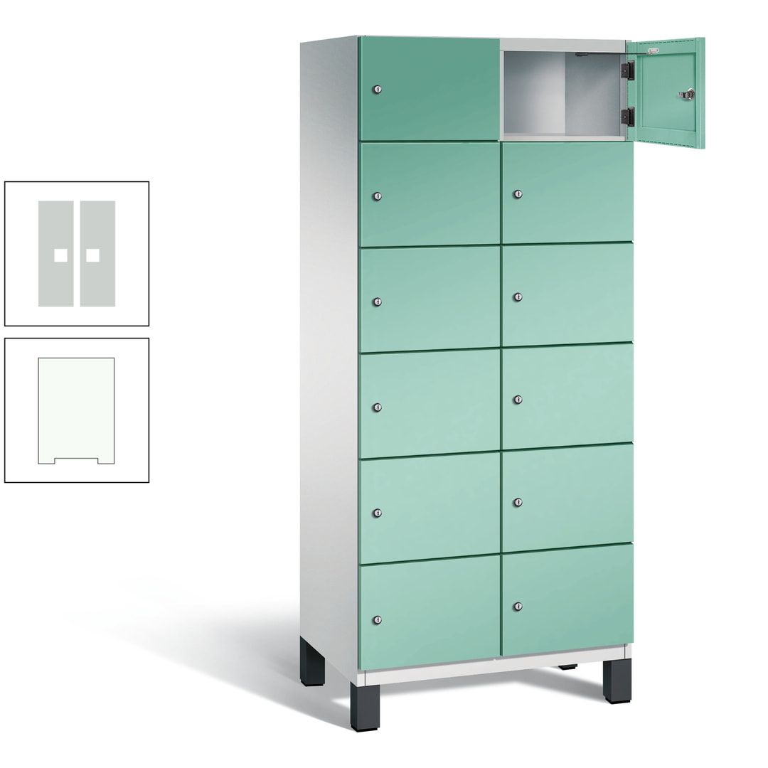 Fächerschrank, Stahlschrank, 12 Fächer, Türöffnungsbegrenzer, Füße, 1.980 x 800 x 525 mm (HxBxT), Korpus anthrazitgrau, Front anthrazitgrau