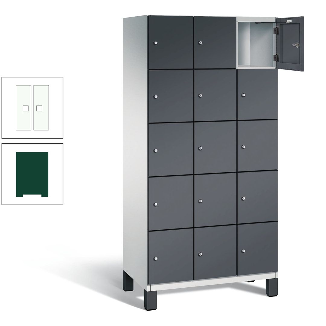 Fächerschrank, Stahlschrank, 15 Fächer, Türöffnungsbegrenzer, Füße, 1.980 x 900 x 525 mm (HxBxT), Korpus anthrazitgrau, Front anthrazitgrau