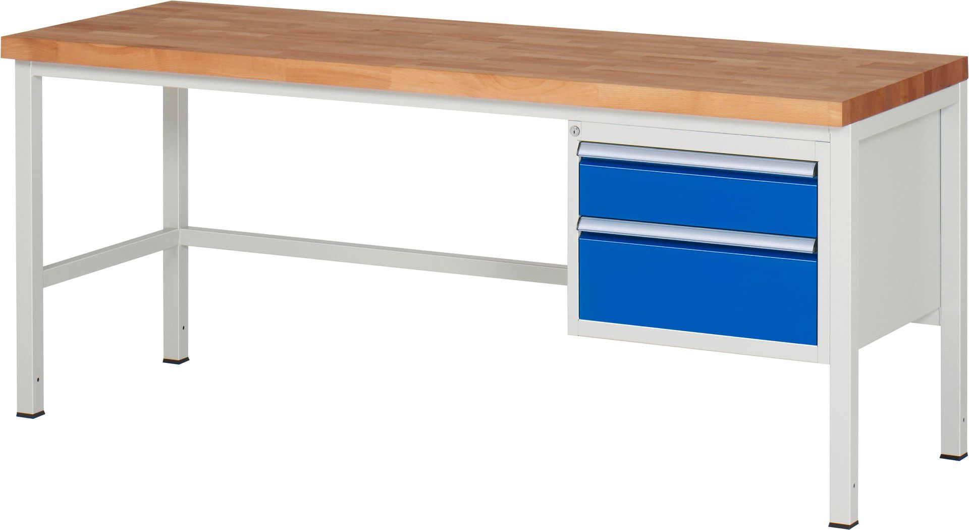 Werkbank - 2 Schubladen - Teilauszug - 150:1 / 210:1 - Höhe 840-1.040 mm - 2.000 x 700 mm - 1.250 kg - Buche - Anthrazitgrau