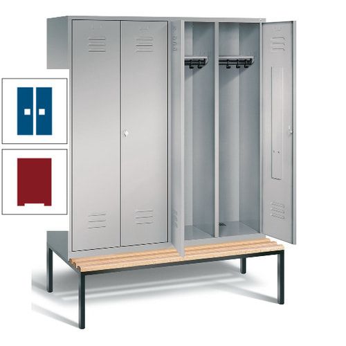 Doppel-Spindschrank, Buche Sitzbank untergebaut, 4 Abteile a 400 mm, Korpus lichtgrau, Tür anthrazitgrau, 2.090 x 1.590 x 815 mm (HxBxT)