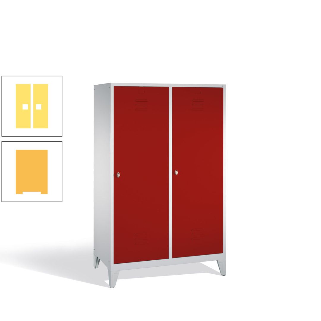 Doppel-Spind mit 2 Großtüren, Garderobenschrank mit Füßen, 4 Abteile a 300 mm, Korpus anthrazitgrau, Tür anthrazitgrau, 1.850 x 1.190 x 500 mm (HxBxT)