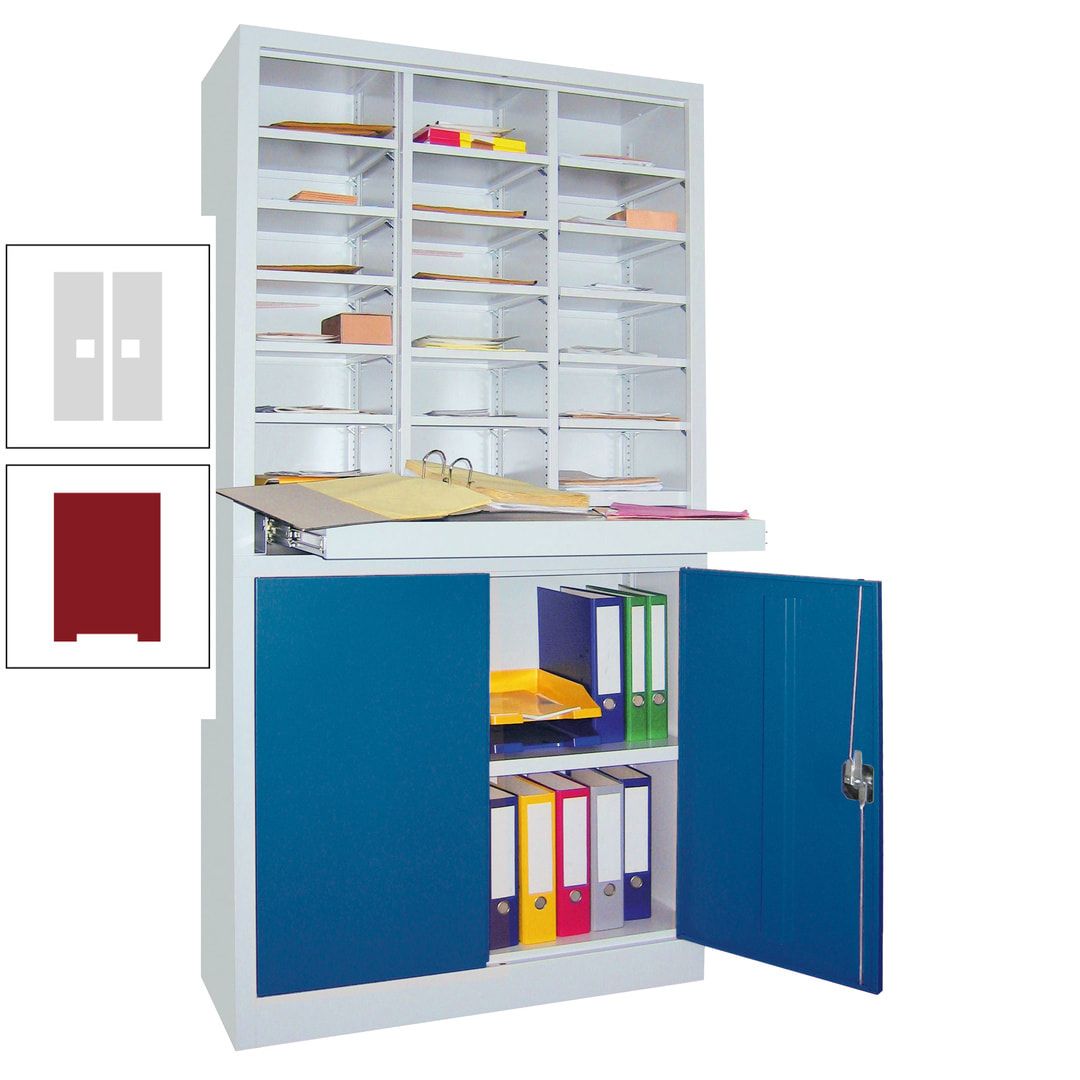 Aktenschrank - Büroschrank mit Sortierstation - 18 Fächer Ordnungsregal - Ausziehboden - 1.950 x 1.000 x 400 mm (HxBxT) - anthrazitgrau