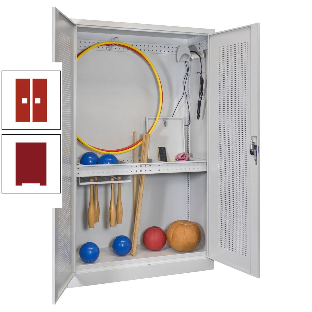 Sportschrank - Lochfeldtüren - Variante 1 - 1.950x1.200x500 mm (HxBxT) - anthrazitgrau