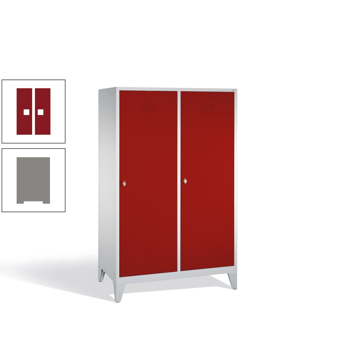 Doppel-Spind mit 2 Großtüren, Garderobenschrank mit Füßen, 4 Abteile a 300 mm, Korpus anthrazitgrau, Tür anthrazitgrau, 1.850 x 1.190 x 500 mm (HxBxT)
