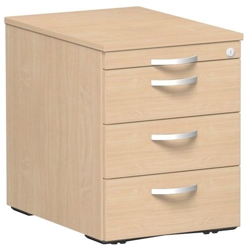 Rollcontainer, 3 Metallschubladen, Utensilienfach, Zentralverriegelung, 565 x 438 x 600 mm (HxBxT), Frontfarbe Ahorn, Korpusfarbe