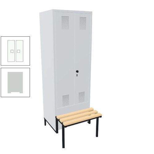 Doppel-Spind, Garderobenschrank, Buche Sitzbank integriert, 2 Abteile a 400 mm, Korpus anthrazitgrau, Tür anthrazitgrau, 1.850 x 800 x 815 mm (HxBxT)