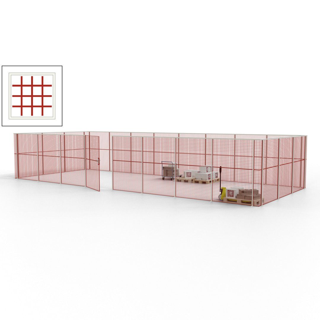 Maschinen Schutzgitter - Hallentrennwand - Sicherheitszaun - Tür - 33 m - 2.200 x 12.400 x 4.900 mm (HxBxT) - enzianblau