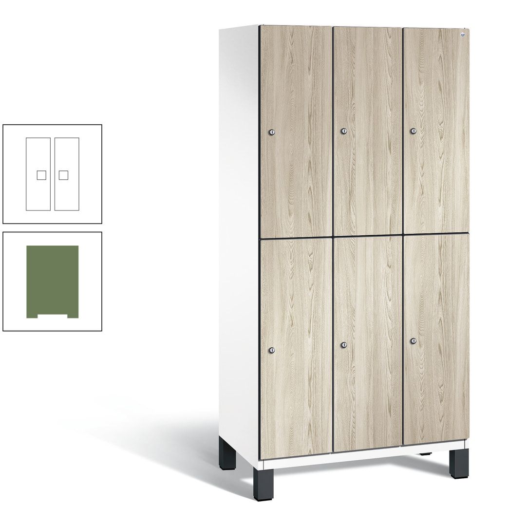 Fächerschrank, Garderobenschrank, mit Füßen, 3 Abteile, 1.980 x 900 x 525 mm (HxBxT), Korpus anthrazitgrau, Tür Donau-Ahorn