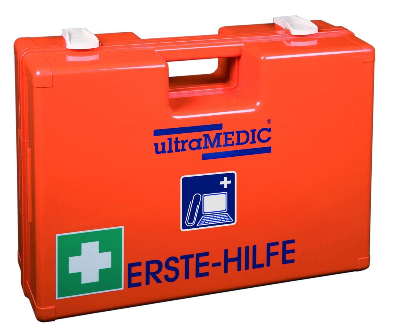 ultraMEDIC Erste-Hilfe-Koffer, Verbandkasten, Baustelle, mit Füllsortiment, nach DIN 13157, Augenspülung, 300 x 430 x 145 mm (HxBxT), ABS, orange