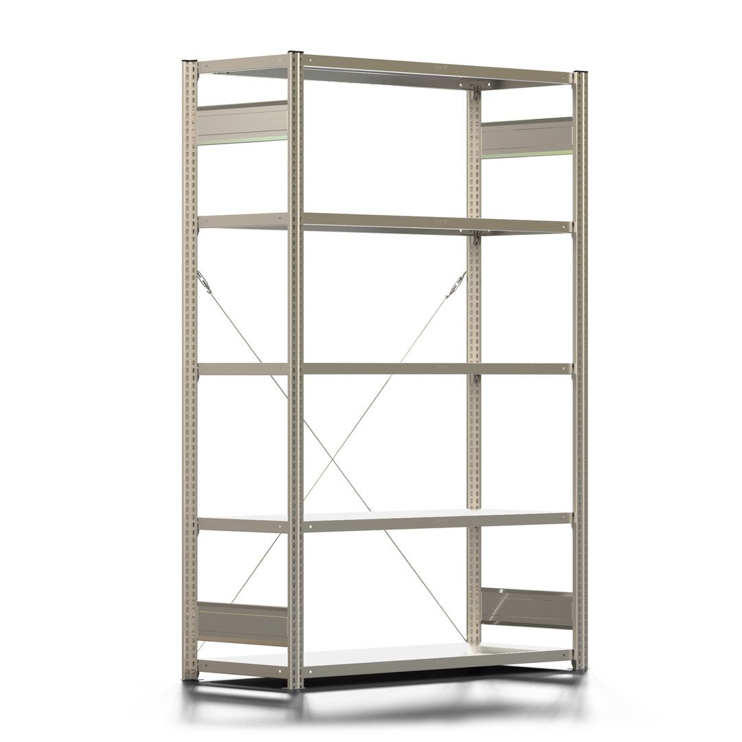 Fachbodenregal mit Tiefenriegel - 350 kg - 2.000 x 1.285 x 526 mm (HxBxT) - Anbauregal - 5 Böden - enzianblau - Lagerregal - Steckregal BERT