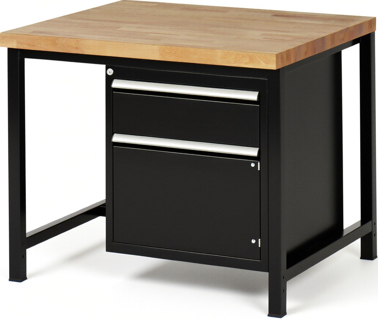 Werkbank, 1 Schrank - 1 Schublade - Teilauszug - 180:1 - Höhe 840-1.040 mm - 1.000 x 900 mm - 1.250 kg - Buche - Anthrazitgrau