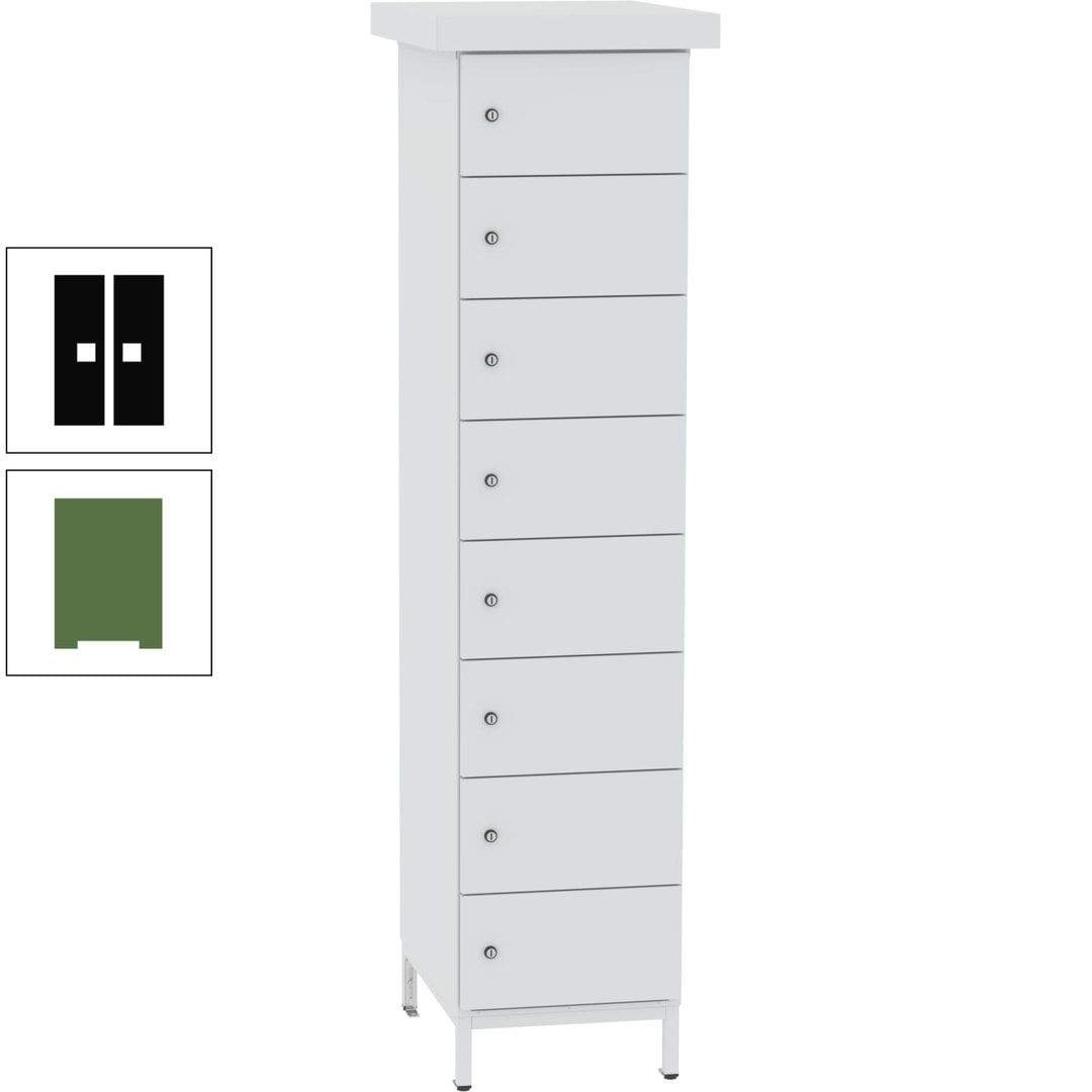 Akkuschrank, Batterieladeschrank, 8 Fächer, Schutzart IP54, Schuko, 1.855 x 400x 570 mm (HxBxT), Korpusfarbe anthrazitgrau, Frontfarbe anthrazitgrau