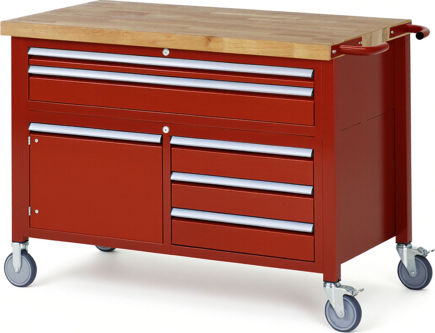 Mobile Werkbank, Schrank - 5 Schubladen - Teilauszug - 60:1/120:4 - Höhe 920-1.120 mm - 1.250 x 700 mm - 450 kg - Anthrazitgrau