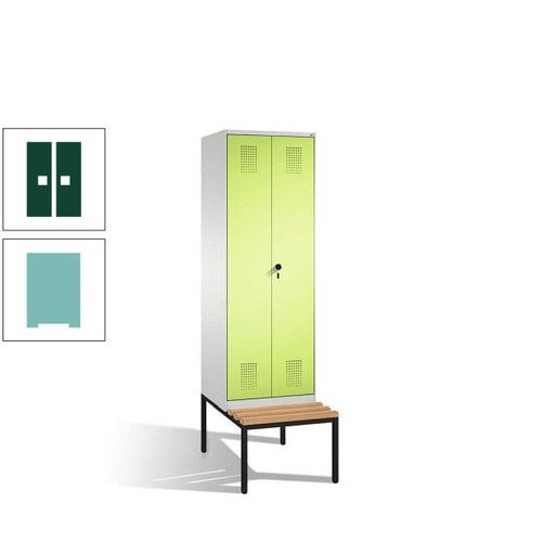 Doppel-Spind, Garderobenschrank, Buche Sitzbank untergebaut, 2 Abteile a 300 mm, Korpus anthrazitgrau, Tür anthrazitgrau, 2.090 x 600 x 815 mm (HxBxT)