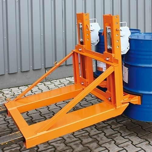 Fassgreifer für Gabelstapler, Kapazität 1 x 220 l Fass, Traglast 500 kg, Kettensicherung, Gummipuffer, Oberfläche feuerverzinkt