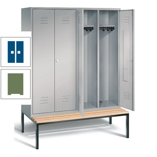 Doppel-Spindschrank, Buche Sitzbank untergebaut, 4 Abteile a 400 mm, Korpus lichtgrau, Tür anthrazitgrau, 2.090 x 1.590 x 815 mm (HxBxT)