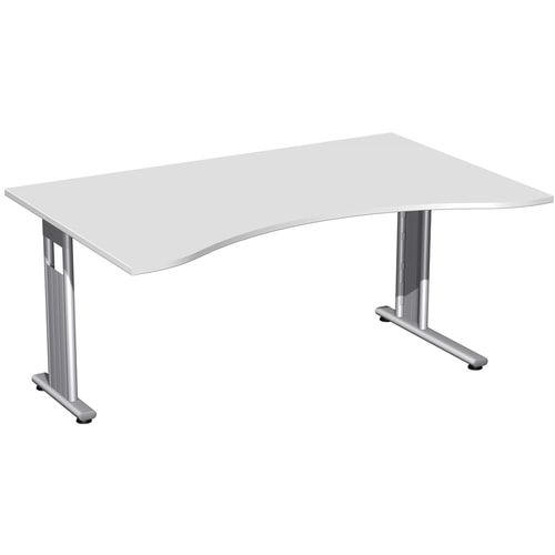 Schreibtisch, C-Fuß Flex, Ergo, Füße einseitig verkürzt, 720 x 1.600 x 1.000 mm (HxBxT), Bürotisch, Konferenztisch, Gestell silber, Dekor Ahorn
