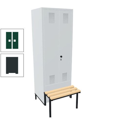 Doppel-Spind, Garderobenschrank, Buche Sitzbank integriert, 2 Abteile a 400 mm, Korpus anthrazitgrau, Tür anthrazitgrau, 1.850 x 800 x 815 mm (HxBxT)