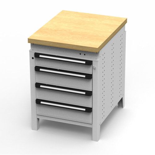 OTTOKIND Werkbank - Arbeitsplatte bündig - 850 x 605 x 750 mm (HxBxT) - 4 Schubladen - lichtgrau