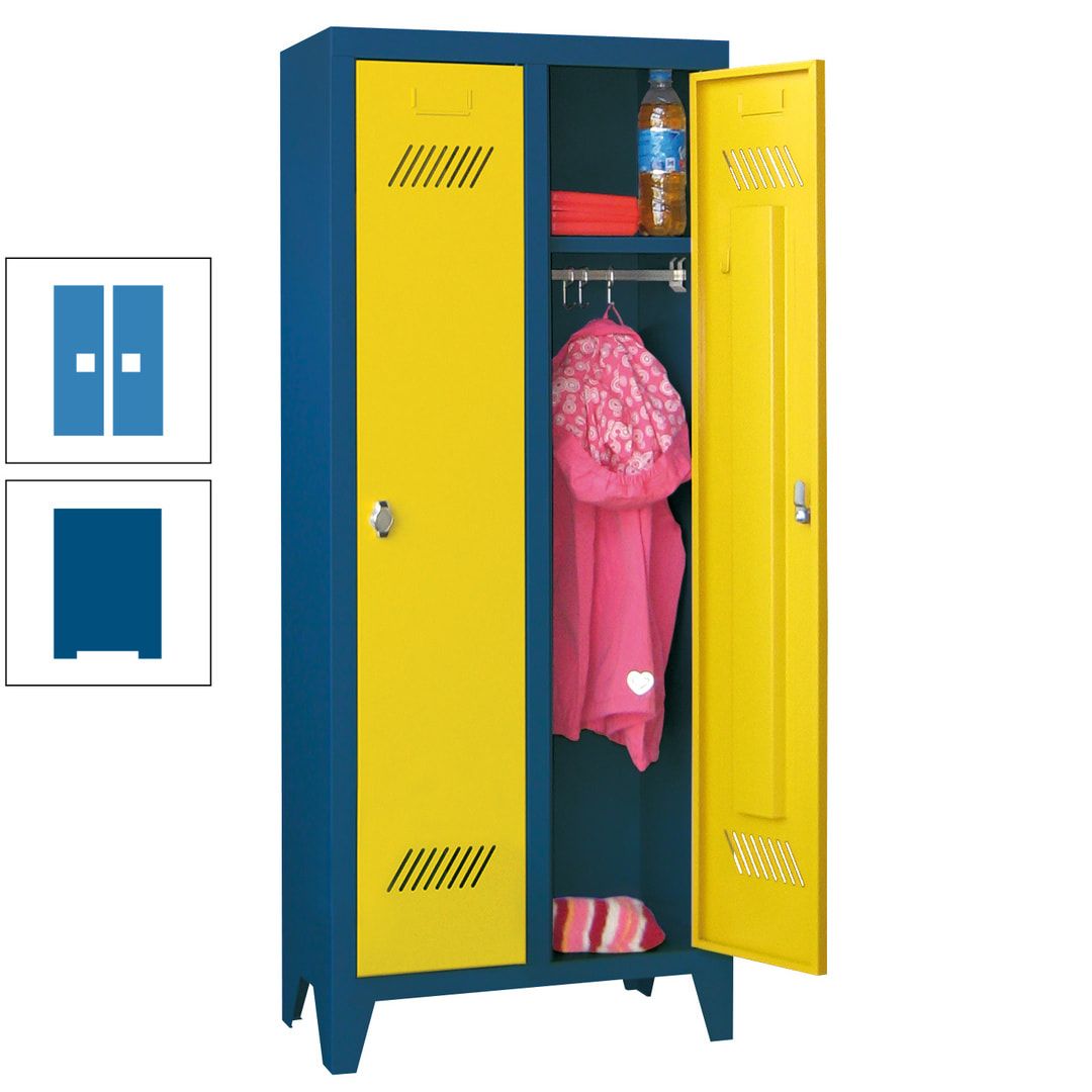 Spindschrank f. Kindergärten - mit Füßen - Höhe 1.300 mm - 2 Abteile a 250 mm - Zylinderschloss - anthrazitgrau