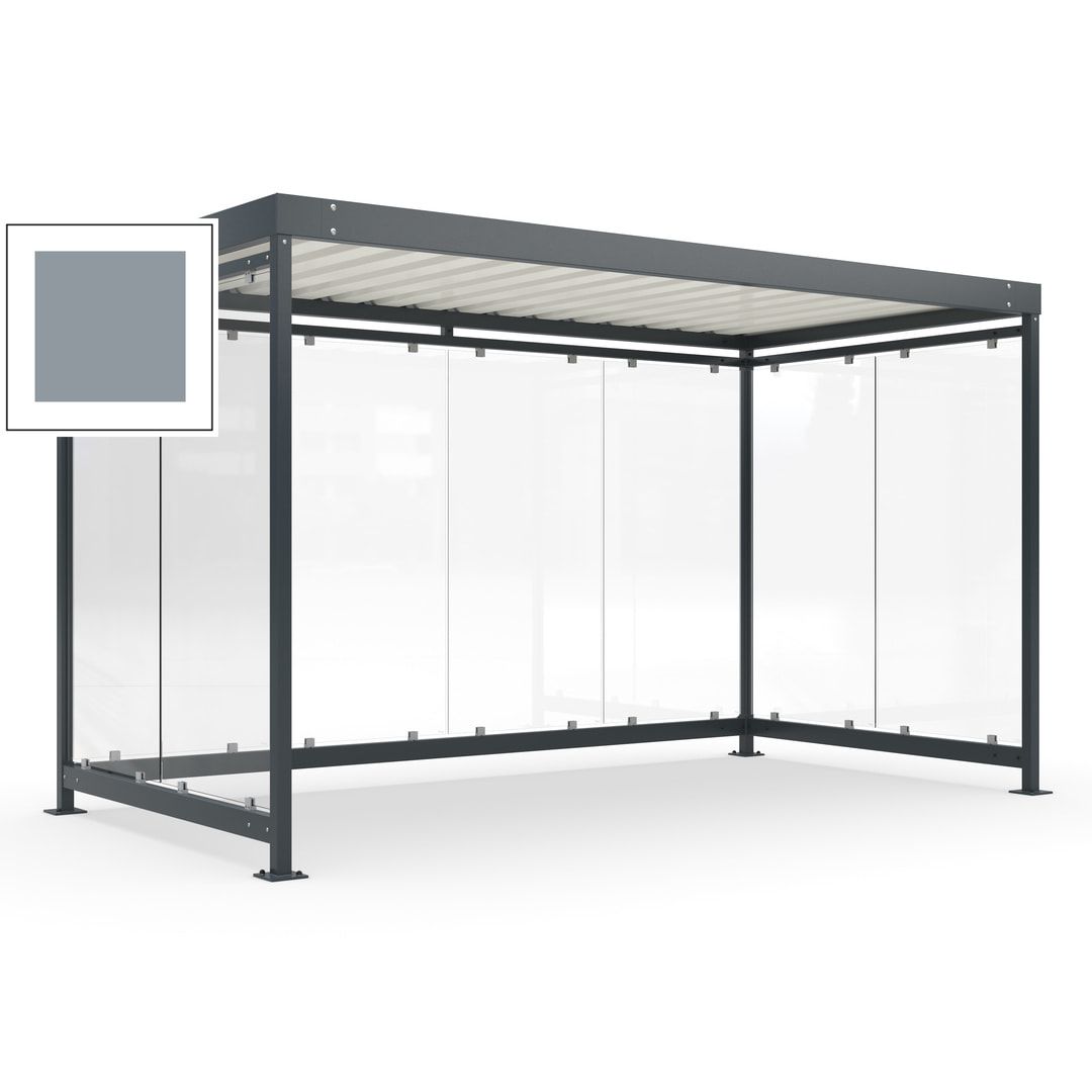 Fahrradunterstand, Fahrgastunterstand, Bushaltestelle, Bausatz, 12-13 Personen, 2.510 x 4.195 x 2.165 mm (HxBxT), 8 Wände, Achatgrau