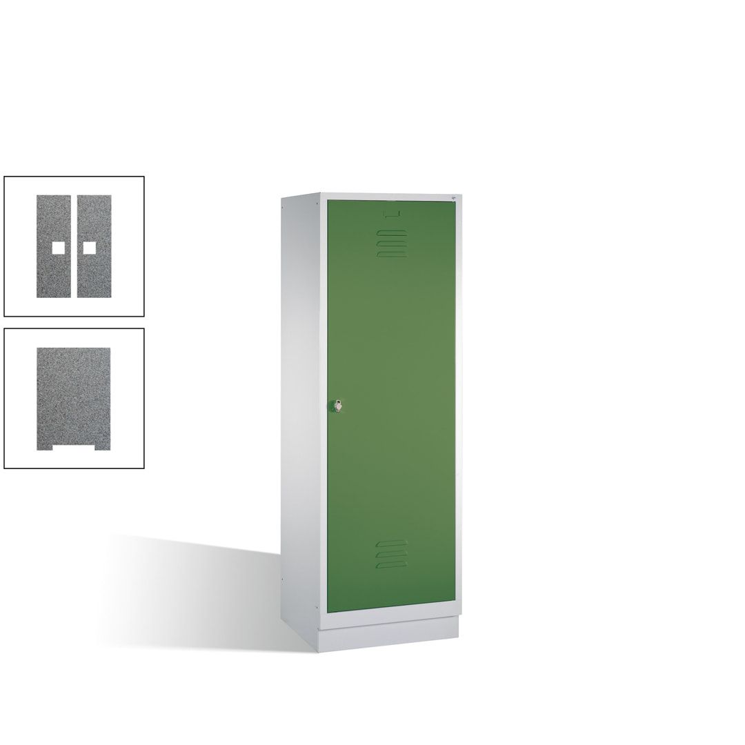 Doppel-Spind mit Großtür, Garderobenschrank mit Sockel, 2 Abteile a 300 mm, Korpus anthrazitgrau, Tür anthrazitgrau, 1.800 x 610 x 500 mm (HxBxT)