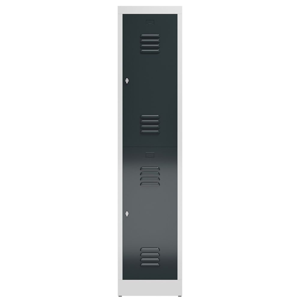Garderobenschrank, Doppelstockspind, 1 Abteil, 2 Fächer, 1.800 x 415 x 500 mm (HxBxT), Drehriegel, Stahl, Korpus: lichtgrau, Front: anthrazitgrau