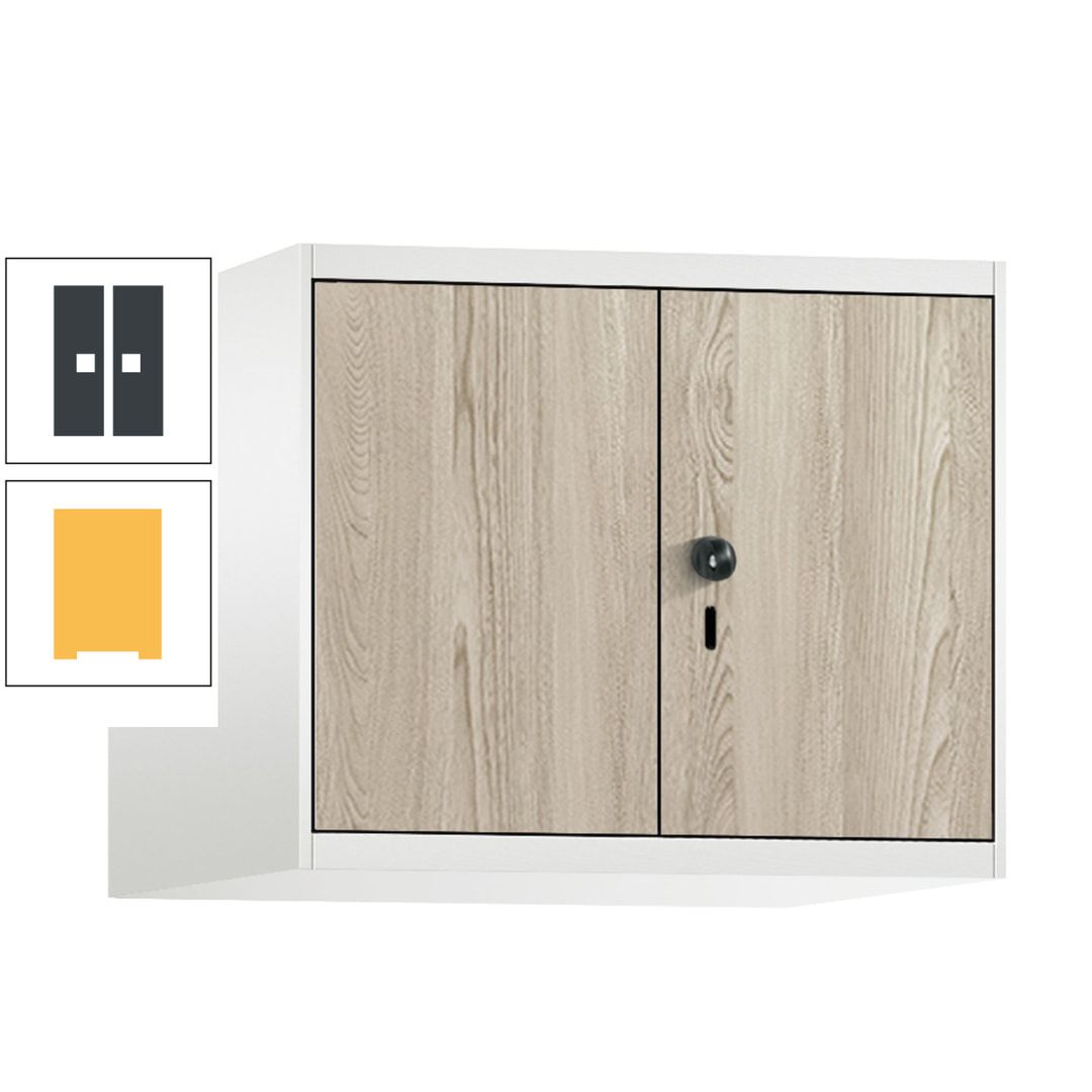 Aufsatzschrank, Schrankaufsatz, Türen paarweise, 2 Fächer a 300 mm, Farbe Pastellgelb, Tür anthrazitgrau , 500 x 600 x 500 mm (HxBxT)