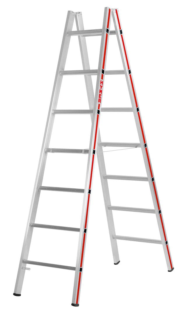 Aluminium-Sprossenstehleiter - Länge 1.470 mm - beidseitig begehbar - Aluleiter Hymer