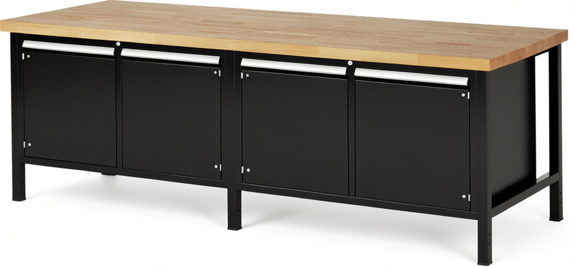 Werkbank mit 4 Schränken - höhenverstellbar 840-1.040 mm - 2.500 x 900 mm (BxT) - Traglast 1.250 kg - Buche - Anthrazitgrau