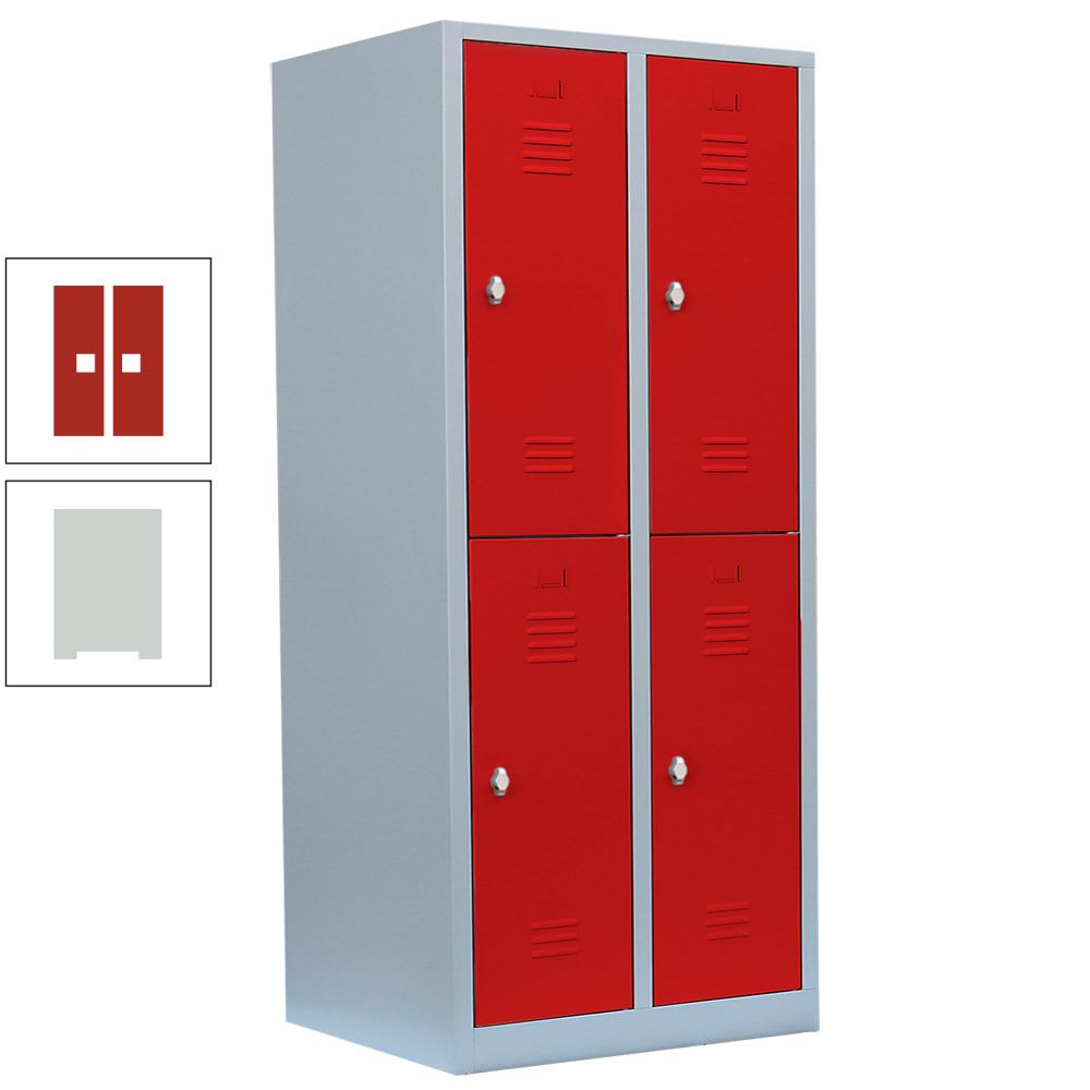 Garderobenschrank, Doppelstockspind, 2 Abteile, 4 Fächer, 1.800 x 800 x 500 mm (HxBxT), Stahl, Drehriegel, Korpus: lichtgrau, Front: anthrazitgrau