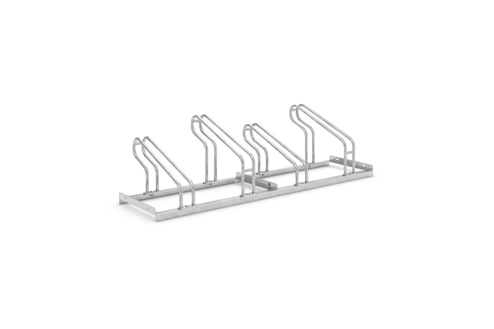 Fahrrad-Bügelparker, Rundrohr, Silber, Stahl, 4 Stellplätze, für extra breite Fahrräder, höhenversetzt, Reihenverbindung, 415 x 1.560 x 538 mm (HxBxT)