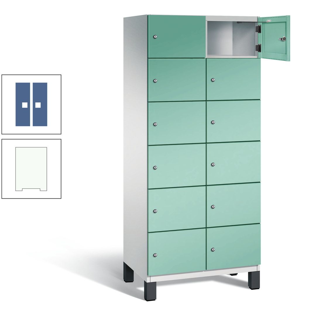 Fächerschrank, Stahlschrank, 12 Fächer, Türöffnungsbegrenzer, Füße, 1.980 x 800 x 525 mm (HxBxT), Korpus anthrazitgrau, Front anthrazitgrau