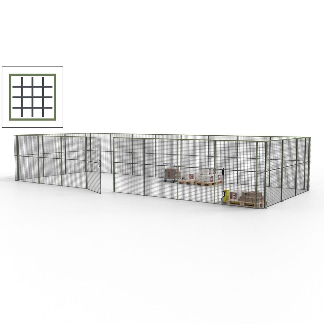 Maschinen Schutzgitter - Hallentrennwand - Sicherheitszaun - Tür - 33 m - 2.200 x 12.400 x 4.900 mm (HxBxT) - enzianblau