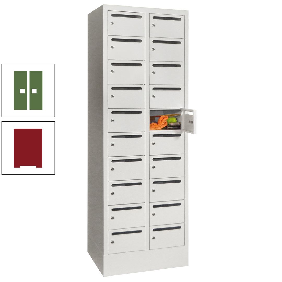 Postverteilerschrank, Schließfachschrank, 2 Abteile a 300 mm, 20 Fächer, 1.850 x 600 x 500 mm (HxBxT), Korpus anthrazitgrau, Front anthrazitgrau