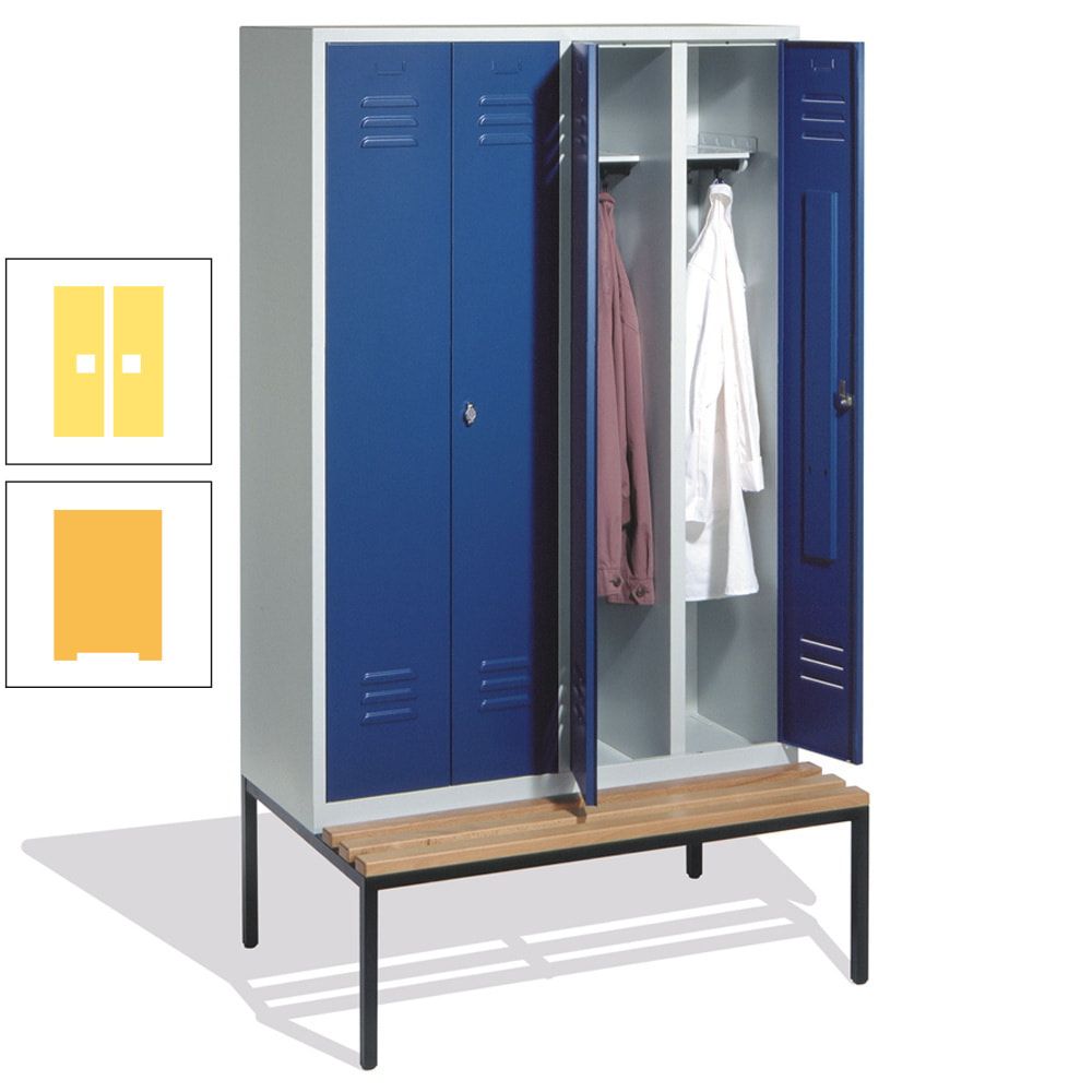 Doppel-Spindschrank, Buche Sitzbank untergebaut, 4 Abteile a 300 mm, Korpus lichtgrau, Tür anthrazitgrau, 2.090 x 1.190 x 815 mm (HxBxT)