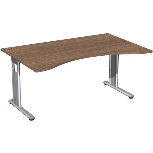 Schreibtisch, C-Fuß Flex, Ergo, Füße einseitig verkürzt, 720 x 1.600 x 1.000 mm (HxBxT), Bürotisch, Konferenztisch, Gestell silber, Dekor Ahorn