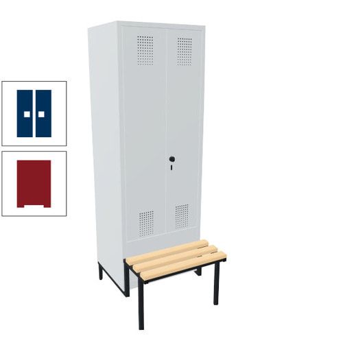 Doppel-Spind, Garderobenschrank, Buche Sitzbank integriert, 2 Abteile a 400 mm, Korpus anthrazitgrau, Tür anthrazitgrau, 1.850 x 800 x 815 mm (HxBxT)